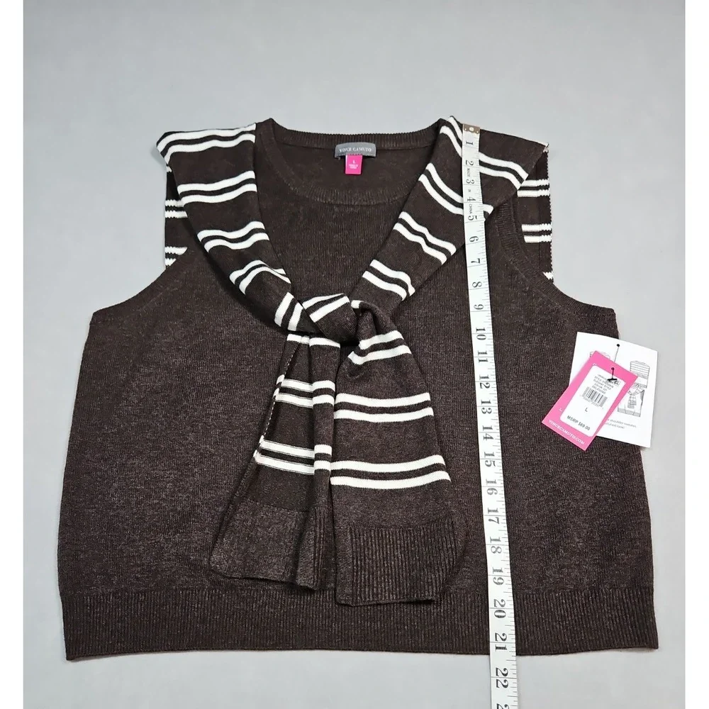 Vince‎ Camuto Womens Brown Sleeveless Sweater Attached Shoulder Tie Large NWT